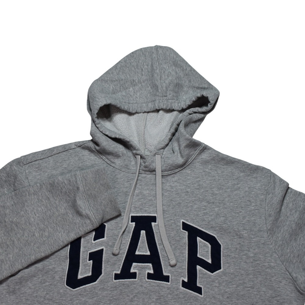 Gap Mens Logo Hoodie Heather Grey Navy Blue Arch Pullover Sweatshirt Large